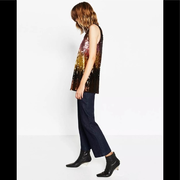 NEW ZARA PINK & GOLD SEQUIN SLEEVELESS TOP- SMALL - Picture 5 of 11